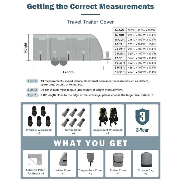 Umbrauto RV Cover 7 Layers Top Waterproof Anti-Tear Camper Cover Fits 18-20ft - Picture 3 of 5